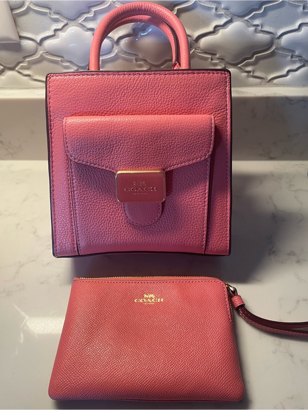 Coach Pink Pebbled Leather Mini Tote with Matching Wristlet
